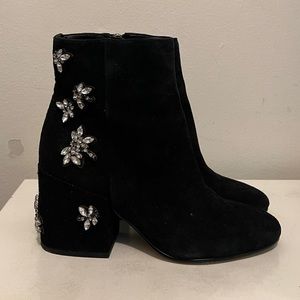 SAM EDELMAN Taye Black Suede Ankle Heeled Boots Gemstone Crystals